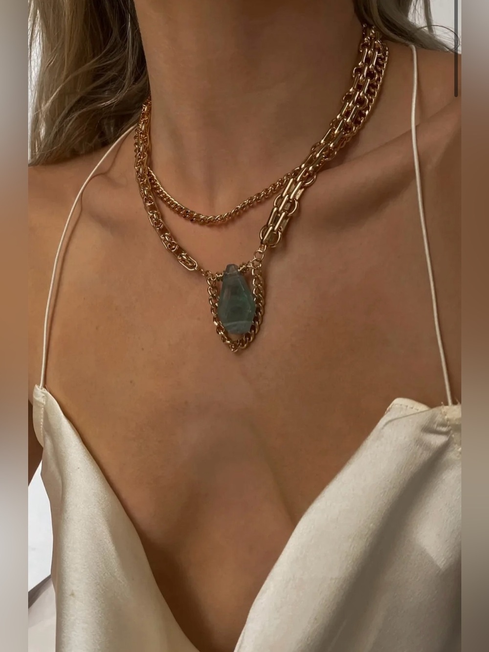 12th Tribe Emerson Gold Chain Natural Stone Necklace Set NWOT